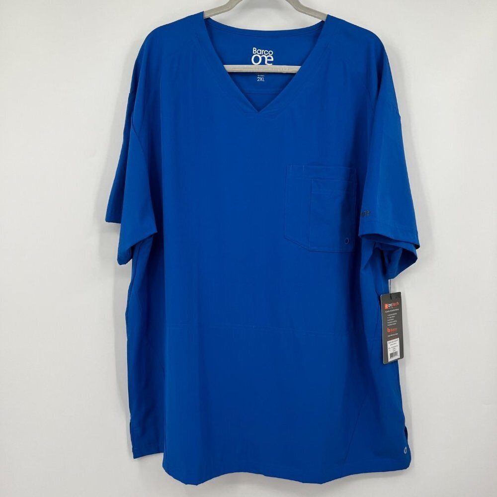 Barco One - Men's V-Neck 4 Pocket Scrub Top Men's size 2xl blue NWT
